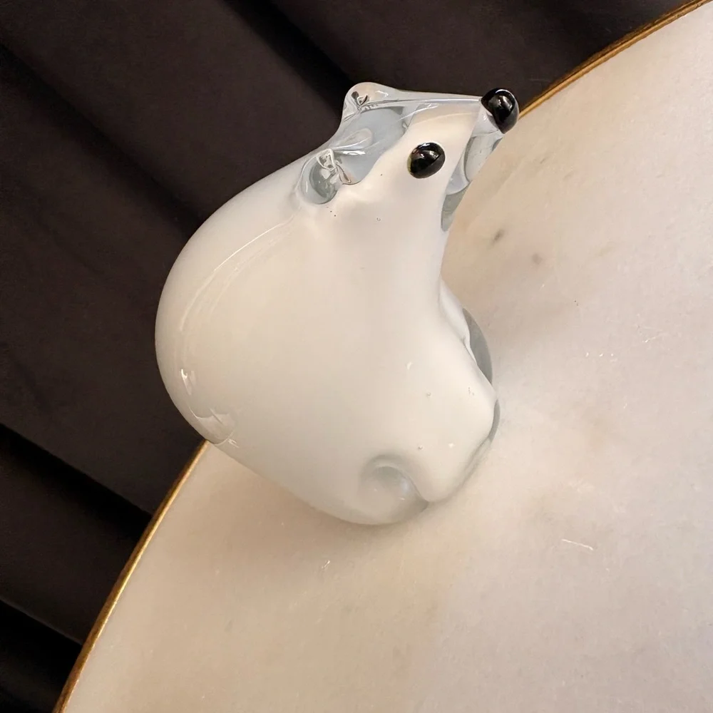 West Elm Glass Polar Bear Figurine - White and Black